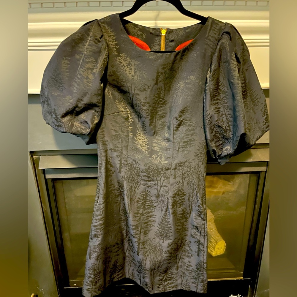 NWOT Hunter Dixon NYC puff sleeve mini dress with winter trees